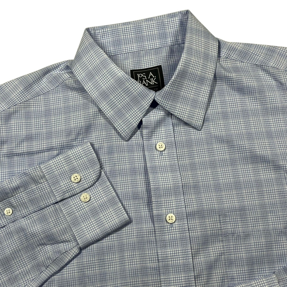 Jos‎ A Bank Traveler Tailored Fit Button Down Shirt Mens Medium Blue Plaid
